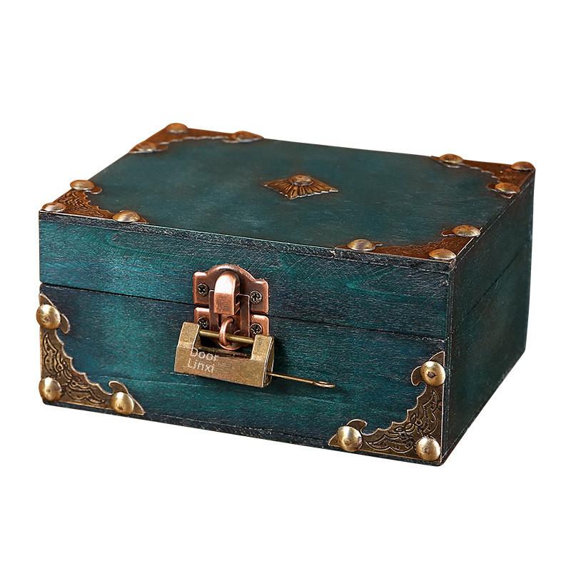 Box Jewelry Wooden With Lock Vintage Desktop Organizer For Home Decor Office