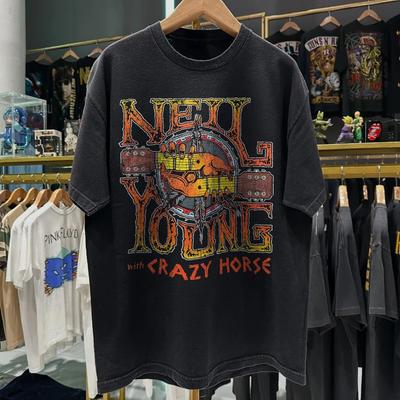1997 Neil Young With Crazyhorse Tour Rare Washed Black T-Shirt Mens Large Unisex T-Shirt