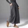 Women's High-Waisted Woolen Wide-Leg Plaid Pants with Velvet Lining for Autumn/Winter – Petite Casual Style.