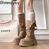 Winter Fashion Belt Buckle Knee High Boots Women Platform Heels Shoes Design Elegant Knight Long Boot