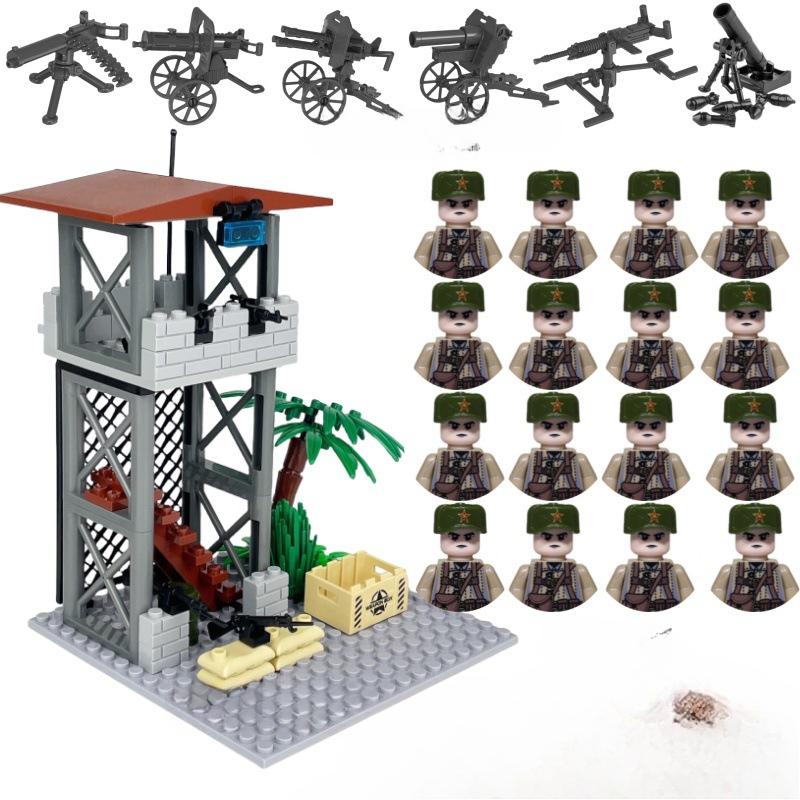 Военная серия Второй мировой войны Сторожевая башня на поле боя Командный пункт Сцена Конструктор Игрушки