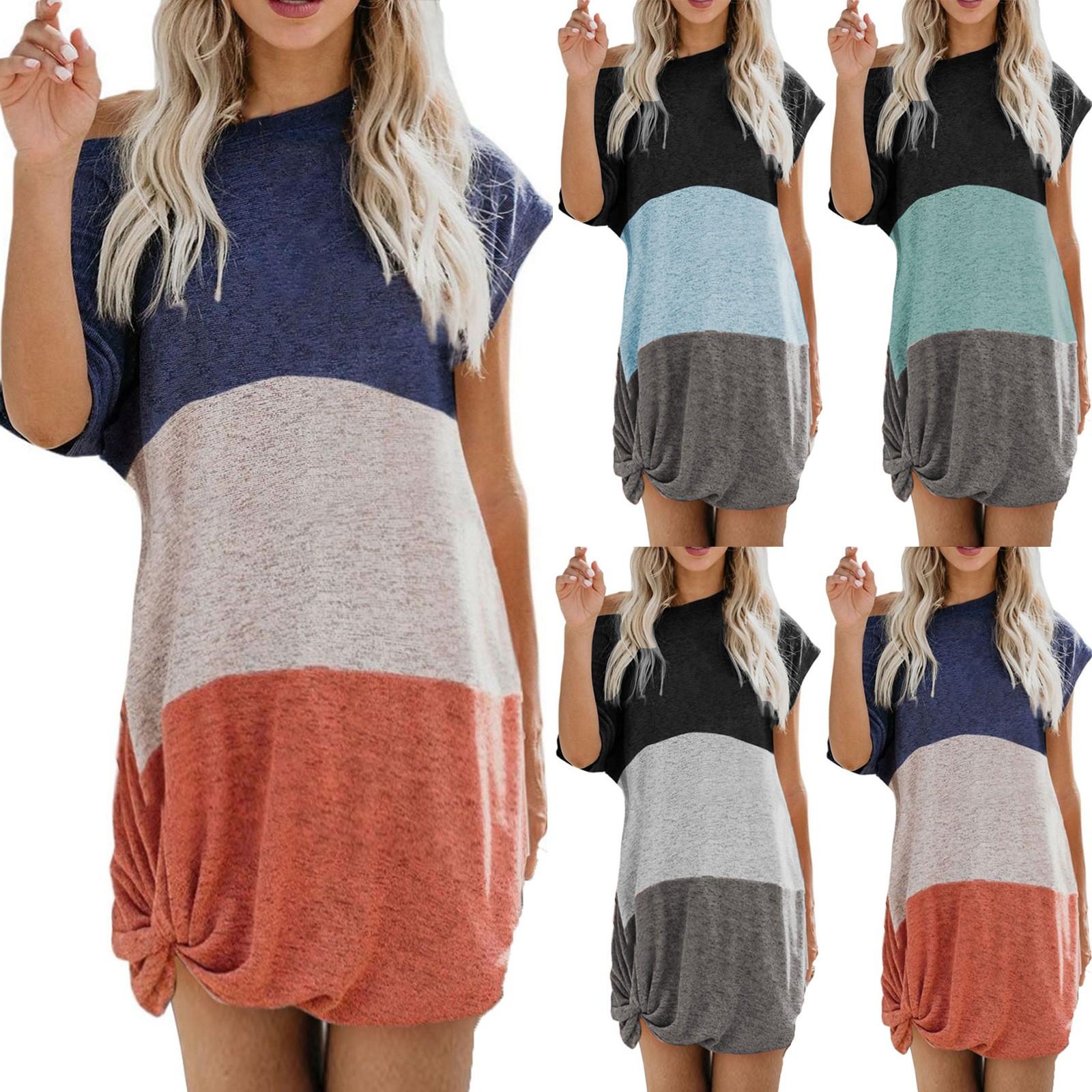 

Женское модное сексуальное повседневное лоскутное платье с коротким рукавом