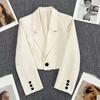 Black Cropped Blazers Woman Trend All-match Vroubkovaný límec Crop Jacket Women Korejský elegantní kabátek s jedním knoflíkem