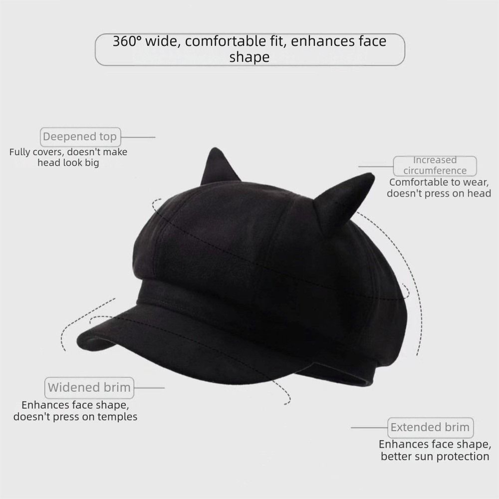 Adjustable Cat Ear Beret Warm Lining Octagonal Hat New Newsboy Cap Women