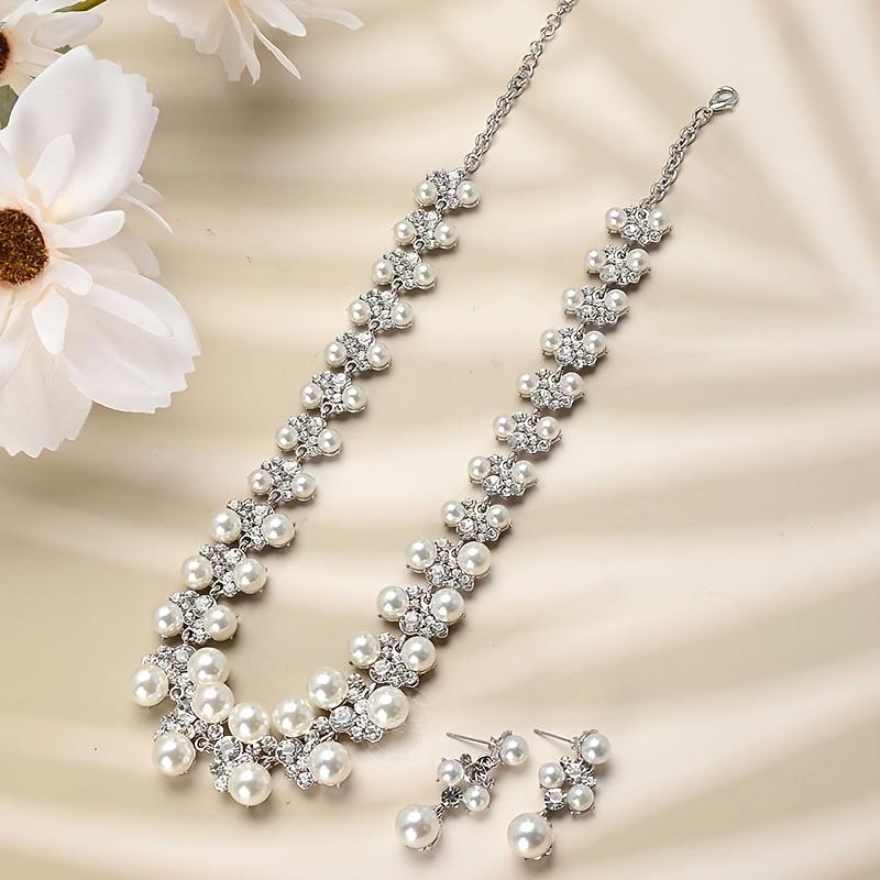 

3pcs/set Elegant Necklaces Earrings Exquisite Imitation Pearls Fashion Accessory Daily Party Wearing Women Jewelry Perfect Gifts