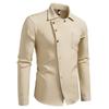 Men's Casual Solid-color Long-sleeved Shirt, Men's Slanted Button Slim Lapel Shirt