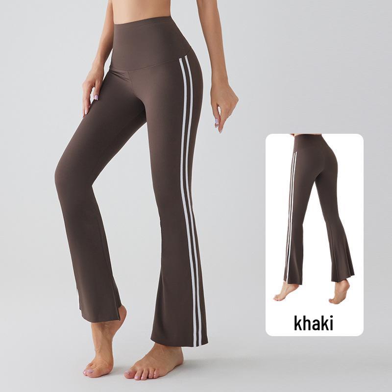 

European & American Style High-Waisted Flared Yoga Leggings: Tight-Fitting, Quick-Drying, Breathable, Slimming Sports & Workout Pants. XL (57-70 kg) коричневий