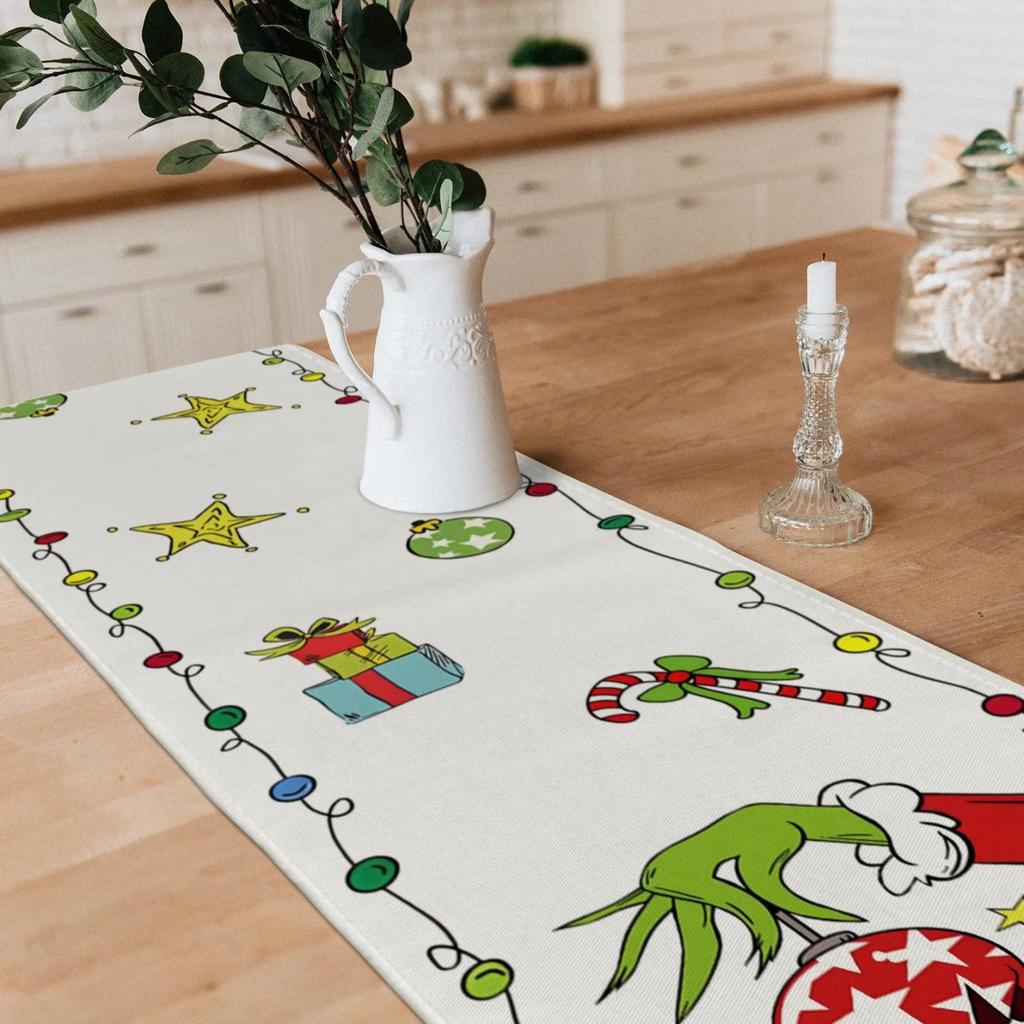 Grinch Coloured Lamp Table Runner Christmas Table Runner New Year Winter Xmas Decor Christmas