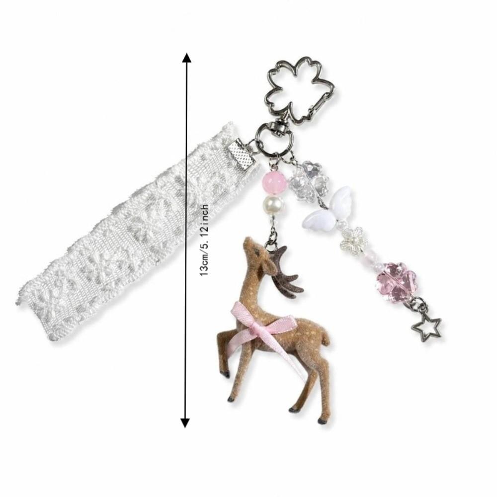 Coquette Style Fawn Keychain Ribbon Bow Design Phone Charms Cute Bag Pendant Bag Decoration