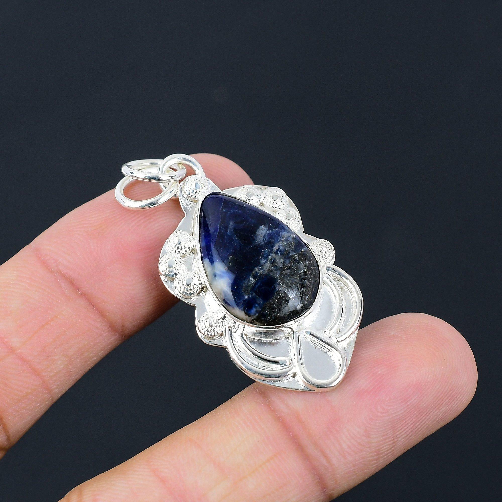 

Friendship Day Sale Pear Natural Sodalite Wife Pendant Jewelry Sterling Silver