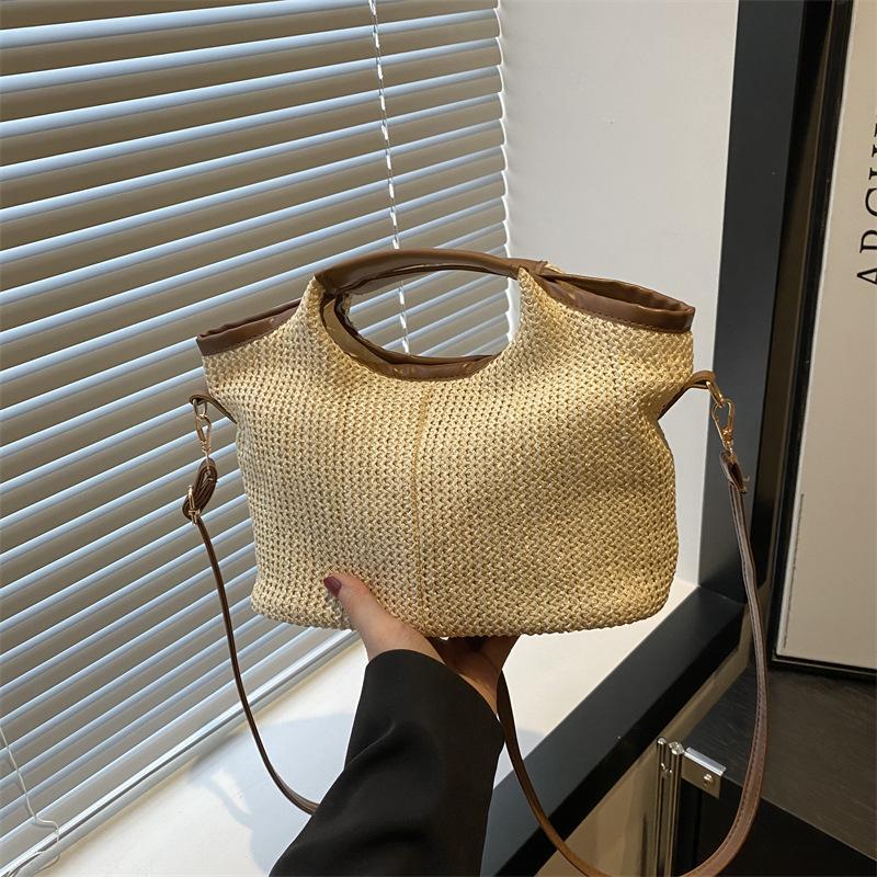 New Ins Korean Woven Bag Women's Fashion Commuter Shoulder Messenger Bag Casual Vegetable Basket Handbag
