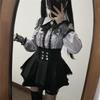 Long Sleeve Shirt Set with Ruffle and Mori Girl Top with Detachable Lolita Harajuku Clothing for and Winter Gray [Yhsuoxfd] Women's Set, 2-Piece