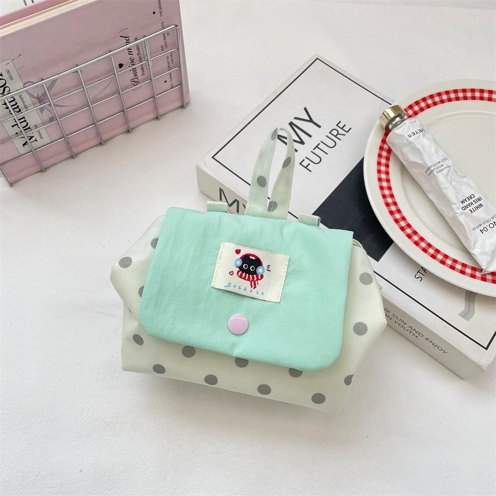 Mini Earphone Storage Bag Flip Cover Snap Button Coin Purse Cartoon Polka Dot Contrast Color Jewelry Lipstick Protective Pouch