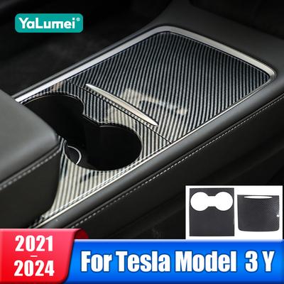 Stainless Steel Car Gear Shift Panel Water Cup Protect Cover For Tesla Model Y Model 3    2024 Accessories