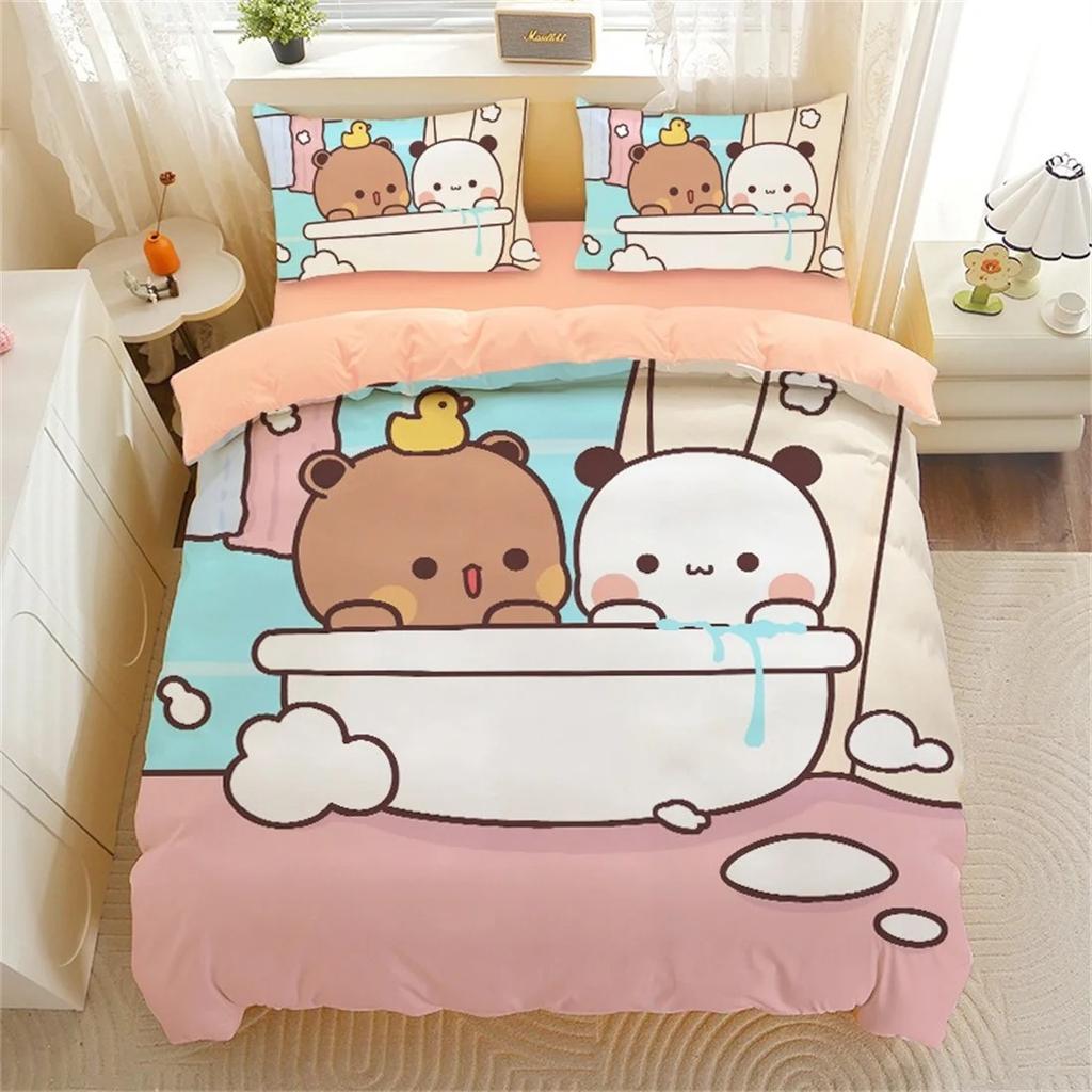 Cute Bear Bedding Set, Bubu Dudu Bear Printed Duvet Cover for Kids Boys Girls Teens,Cartoon Animal Pattern Quilt Cover Single
