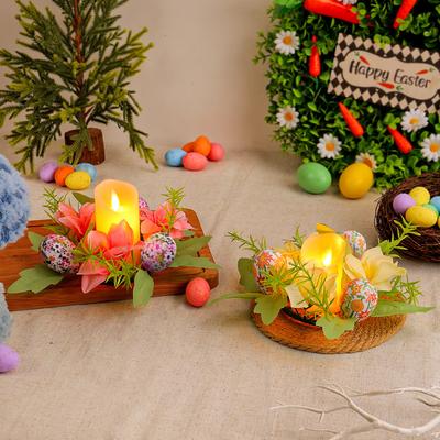 Easter Egg Candlestick Ornament Living Room Dining Table Simulation Flower Candle Wreath Atmosphere Decoration Candle Cup Props