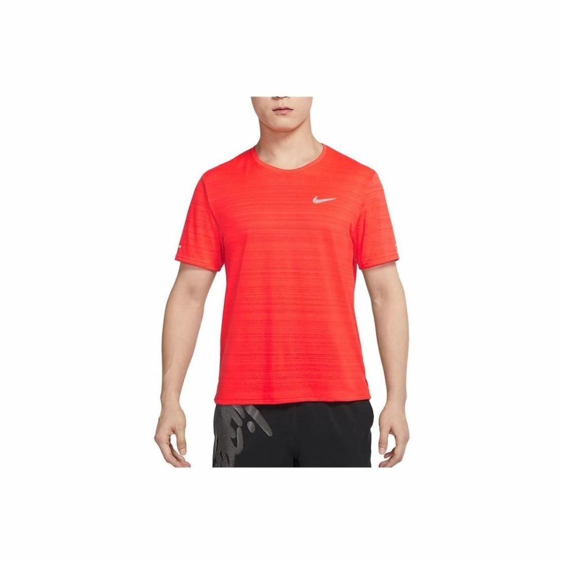 Nike Logo Printed Striped Quick-Dry Running T-Shirt for Men Orange M