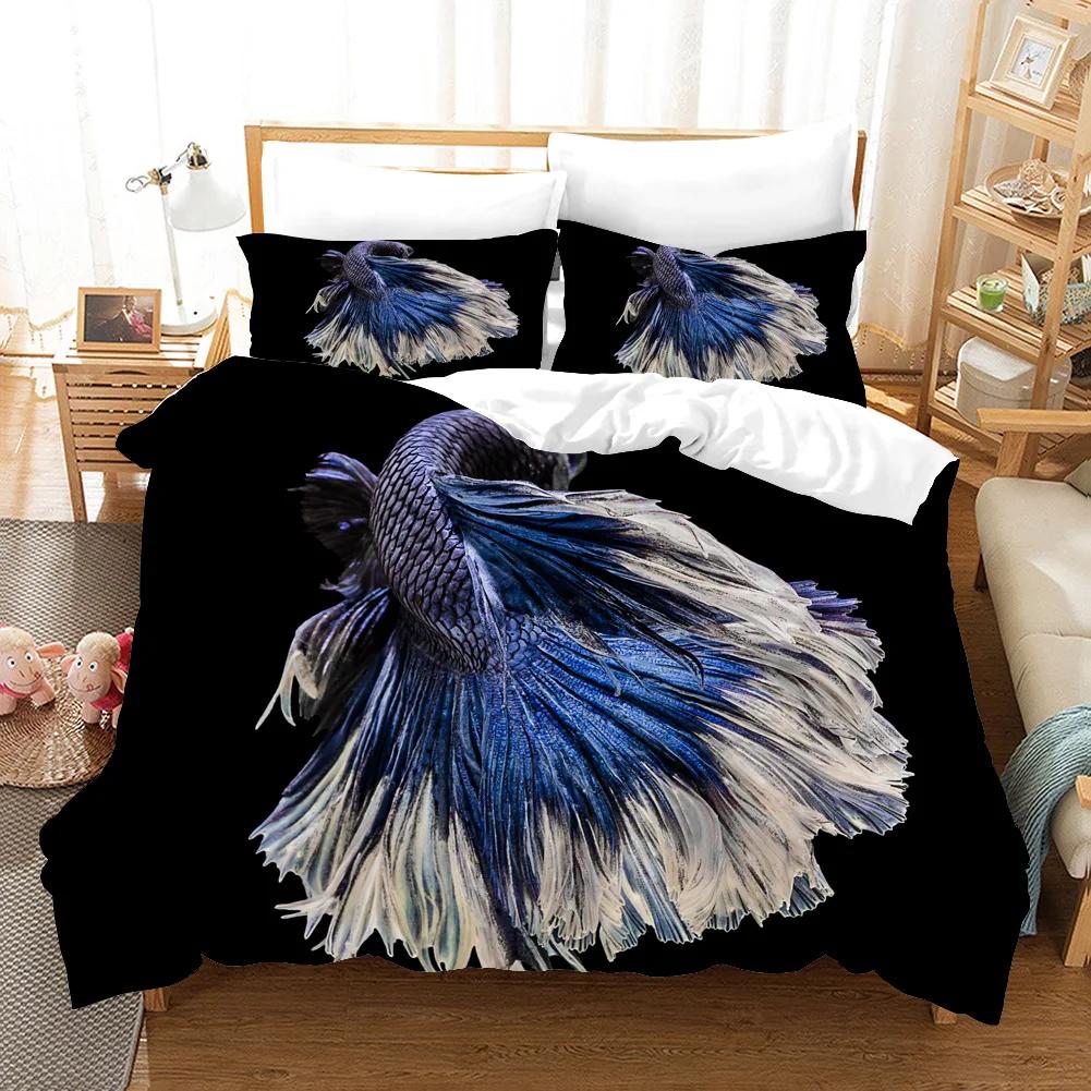 Japanese Duvet Cover Koi Carp Couple Swimming Cherry Blossom Branch Culture Design For Bedroom Decorative Orange Grey Women Men