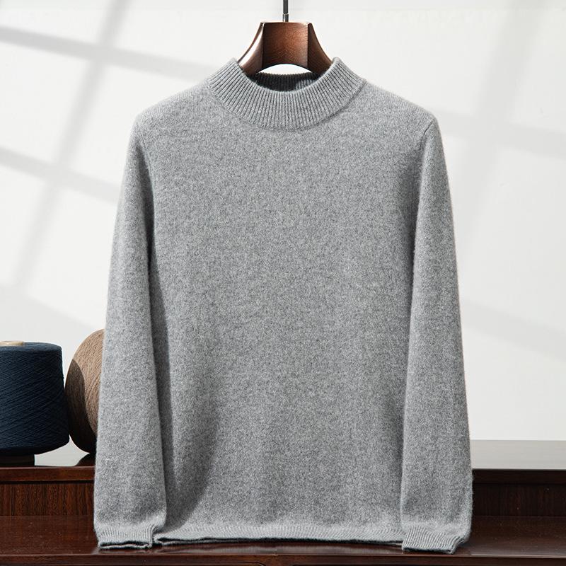 Men's Winter Business Casual Wool Sweater - Thick, Half High Neck, Loose Knit Pullover