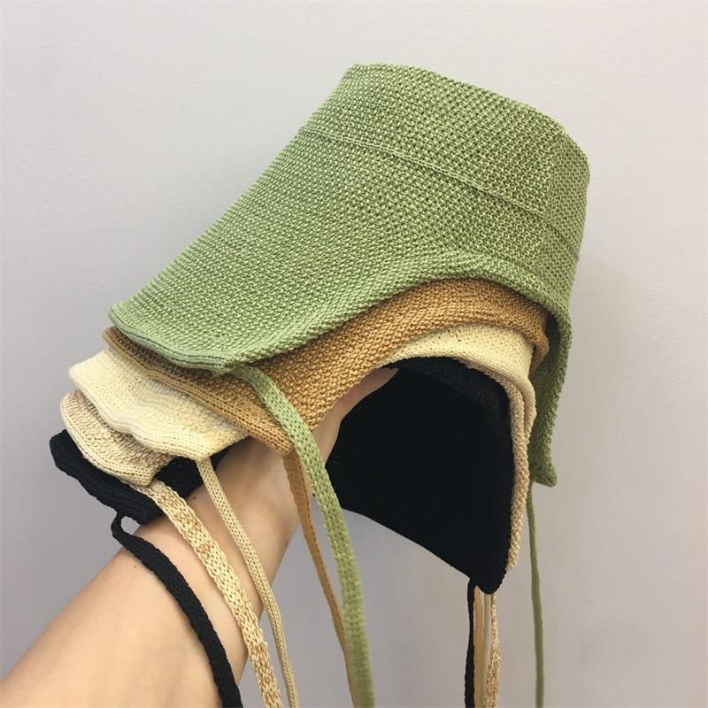 Spring and summer straw visor hat women's summer big head circumference strap bucket hat big brim sun hat