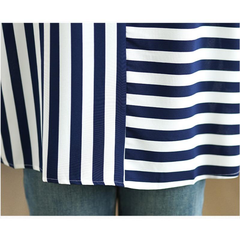 DIMANAF 2025 Summer Plus Size Short Sleeve T-Shirt Stripe Women O-Neck Loose Basic Tops Tees