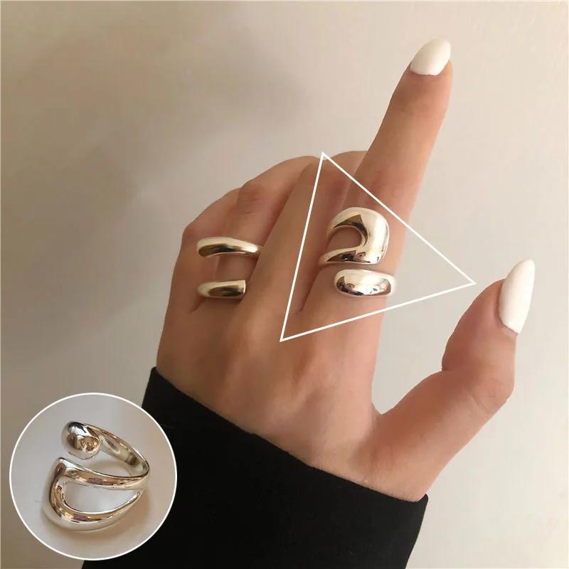 Retro Exaggerated Interlaced Geometric Silver Color Ring for Women Fashionable Daily Accessory Party Jewelry Birthday Gifts