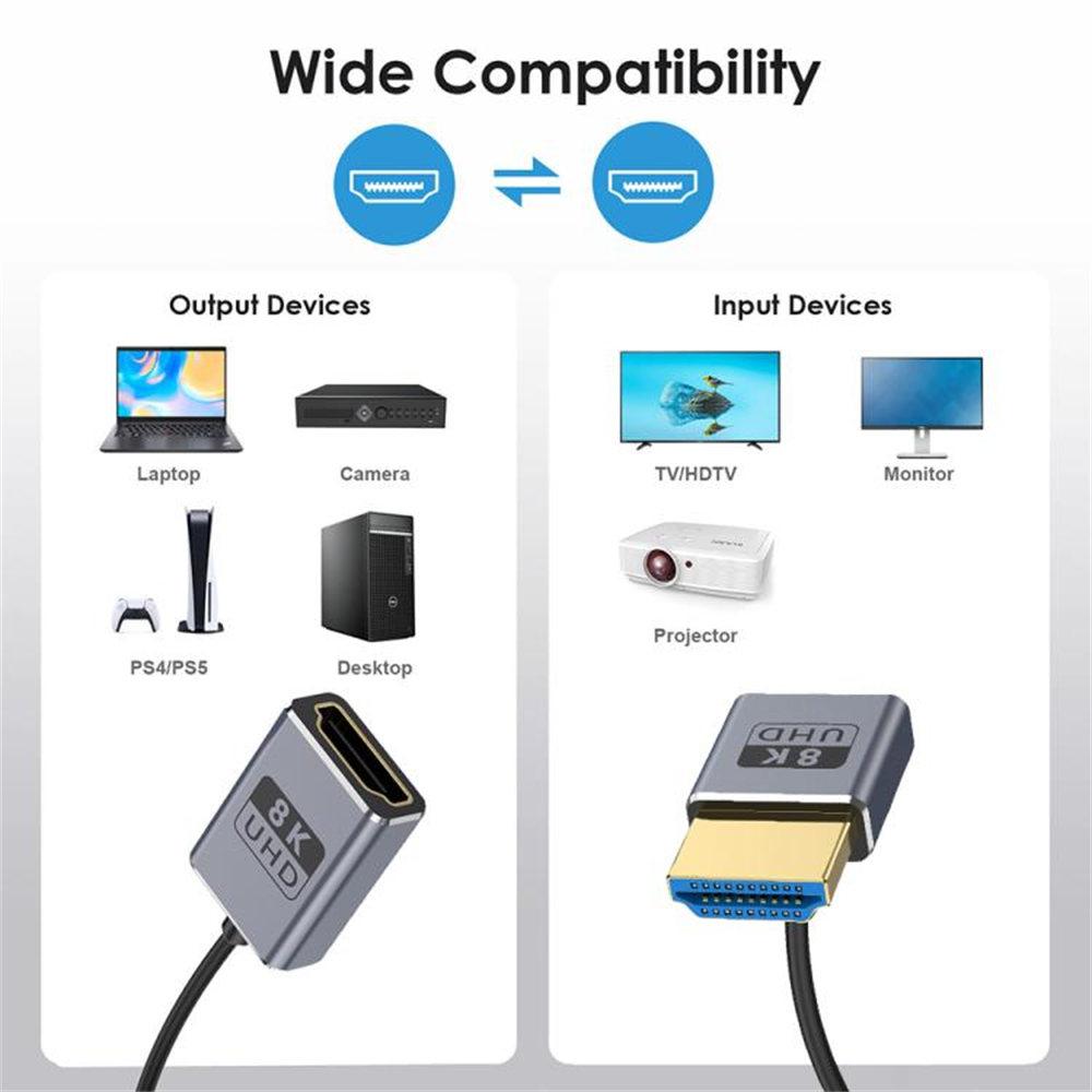 

0.7m Spring Coaxial 8K HD Video 48Gbps HDMI 2.1 Cable Up Angle Male to Straight Female Adapter Cord As Shown A