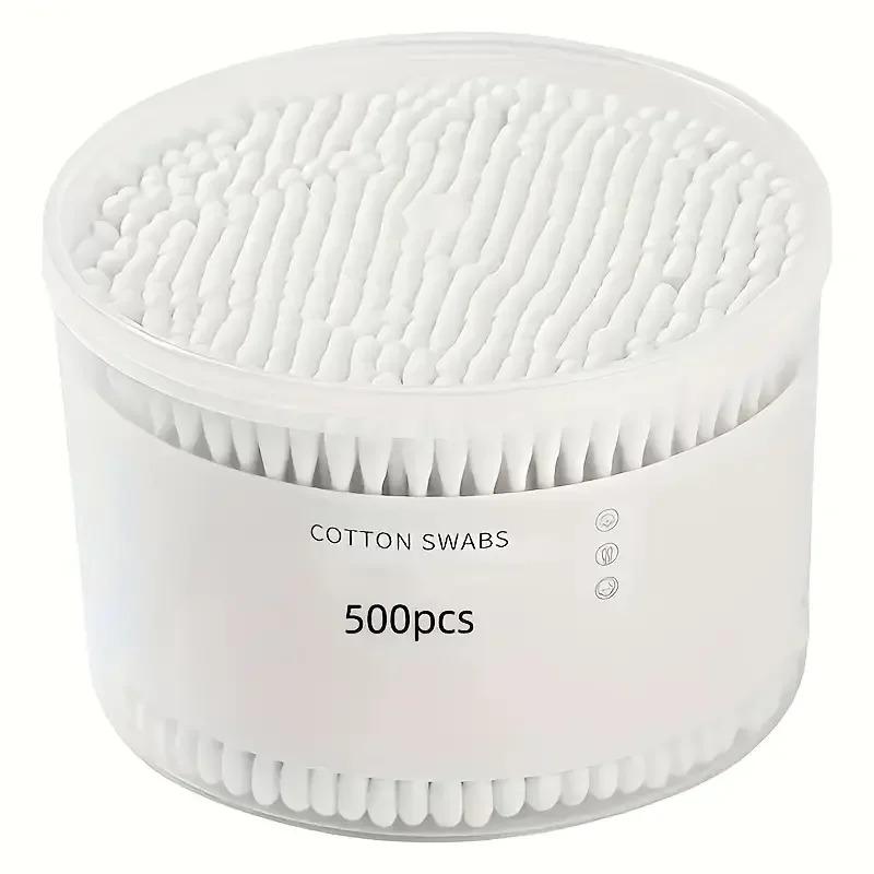 

500 double headed round head cotton swabs in a box for makeup removal, daily cleaning, pet care, and multi-purpose disposable