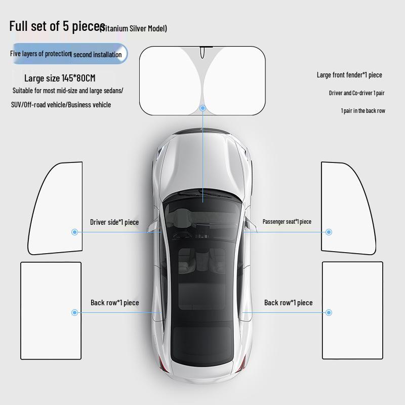 Full Blackout Titanium Silver Car Sunshade Magnetic Curtains for UV Protection