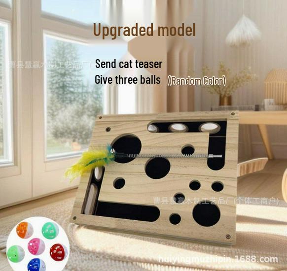 Solid Wood Cat Maze & Scratching Toy Box
