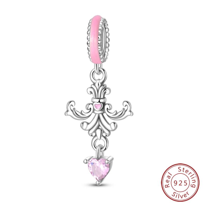 Real Copper Pink Series Heart Charms Beads Fit Qikaola Original Bracelets Diy Mother'S Day Jewelry Gift For Mom