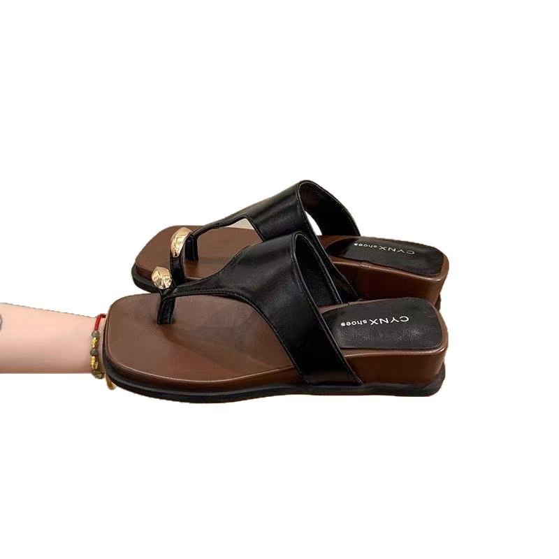 Summer Outer Wear Thick-soled Heightening Set Toe Slope Heel Cool Slippers Women's 2025 New with Skirt Beach Sandals Flip-flops