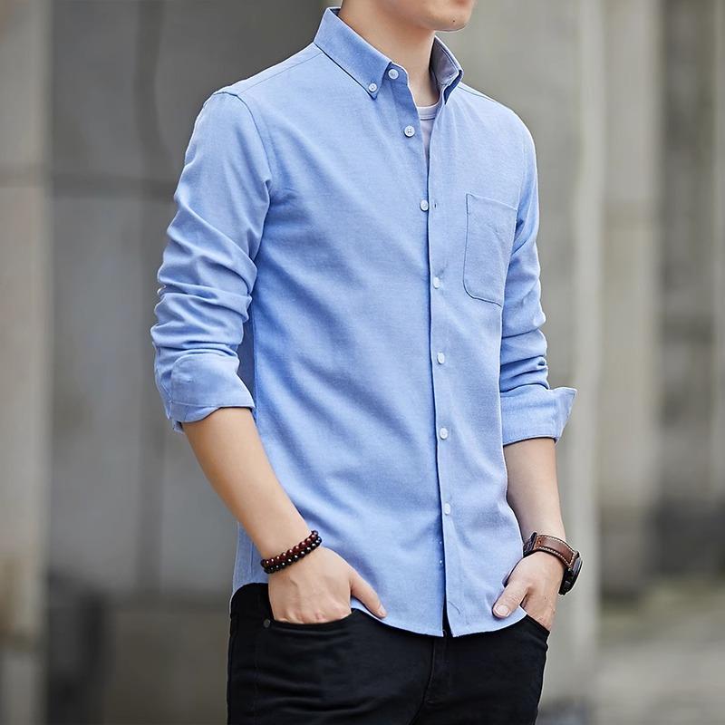 Men's Shirts Spring Slim Long-sleeved Tops Casual Lapel Shirts