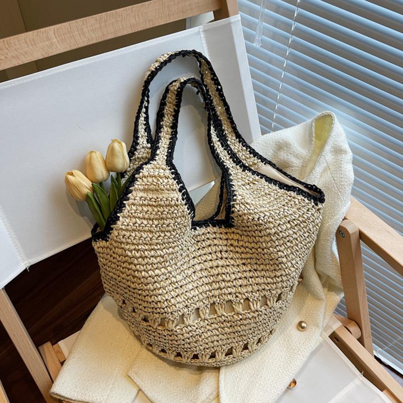Yogodlns Straw Tote Bag Large Capacity Straw Bag For Women Woven Fashion Handmade Boho Shoulder Bag High-end Seaside Vacation Beach Bag