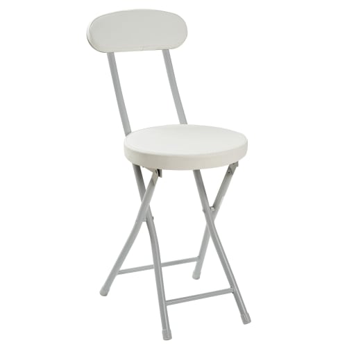 VECELO Folding Chair, Pipe Chair, Foldable, Slim, Lightweight, Portable, Fully Assembled, Seat Height 46.5cm, Weight Capacity 100kg, PU Leather, White
