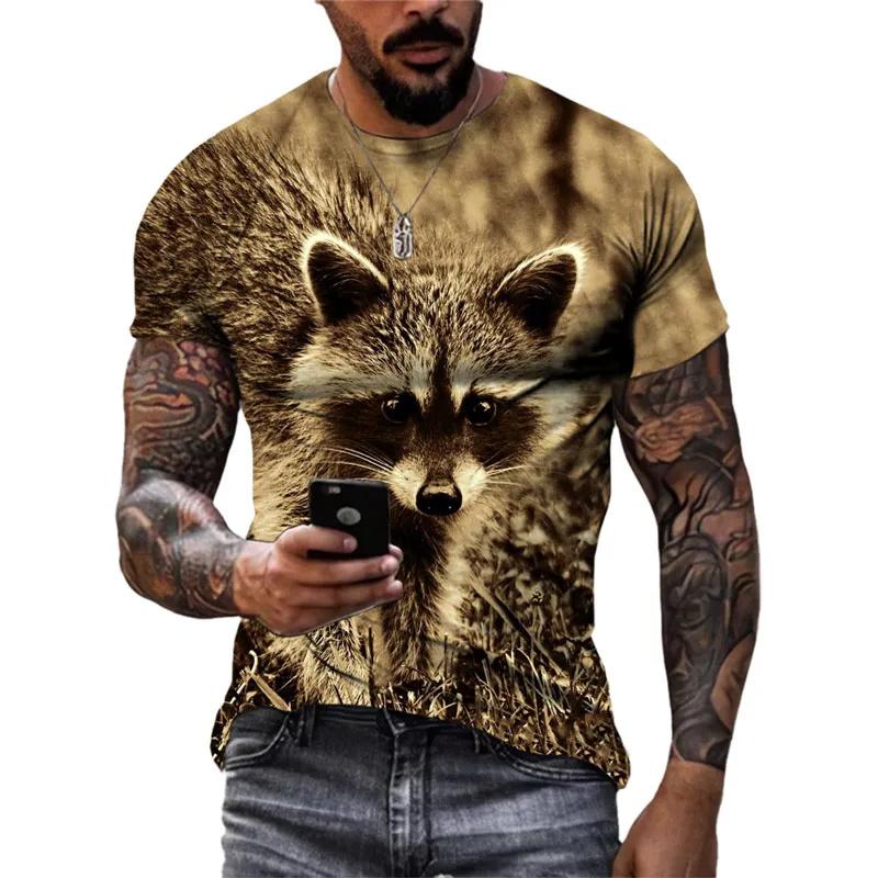 3D Printed Funny Raccoon T Shirt For Men Cute Animal Pattern T-Shirts Summer Fashion Casual Round Neck Tees Loose Short Sleeves