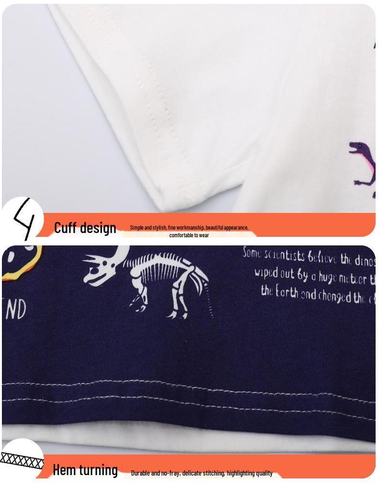 2025 Summer Kids' Dinosaur T-Shirt, Round Neck, Short Sleeve, Trendy Top