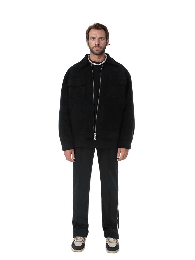 European & American High Street Deerskin Velvet Jacket: Unisex, Trendy Outerwear with Zipper and Large Pockets