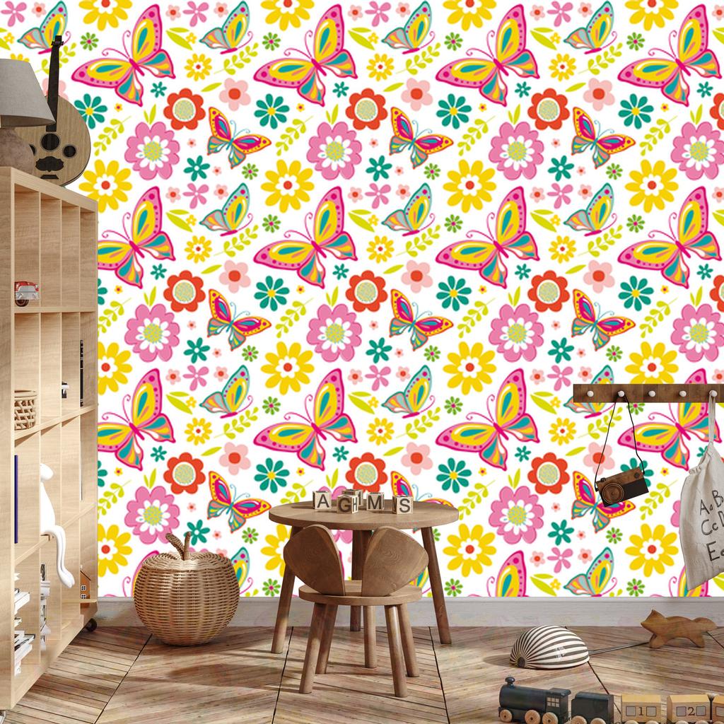 Butterflies and Flowers Wallpaper for Living Room and Bedroom 50x1000