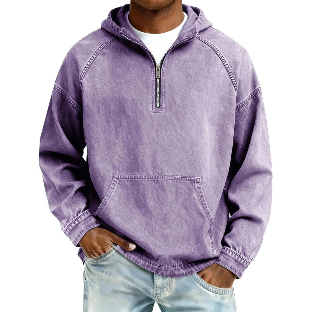 2026 European Men's Denim Jacket with Hooded Sweatshirt, Spring/Autumn Short Zipper Design