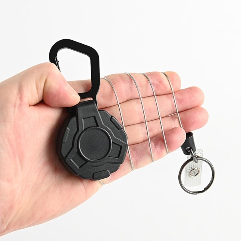 Heavy Duty Retractable Keychain Easy-to-pull Buckle Rope Elastic Keychain Anti Lost Keyring with Steel Retractable Cord