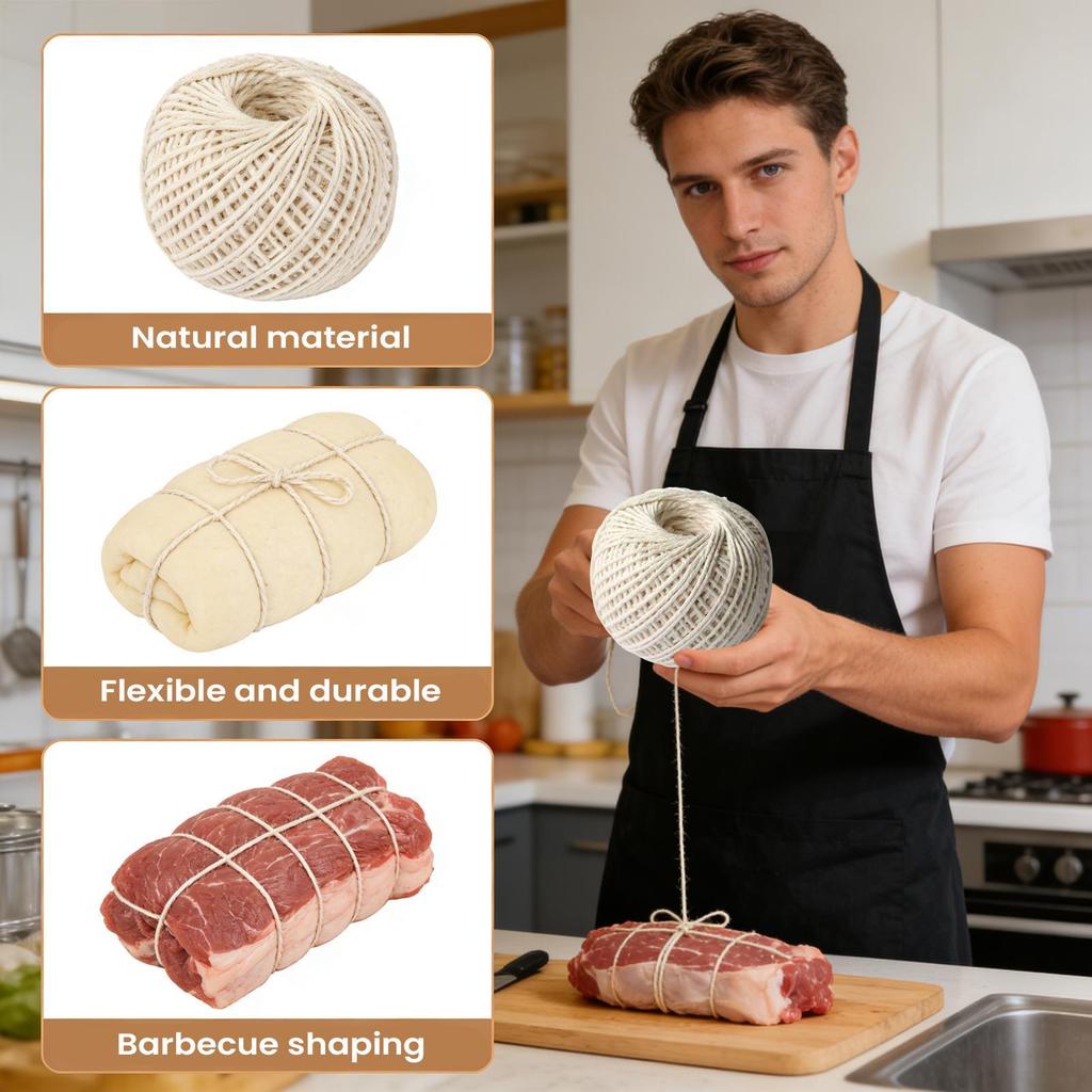 85m Food Safe Butcher Twine 2mm Cotton Craft & Cooking String Soft Natural Kitchen Twine for Meat Roasting Wrapping Handcrafts