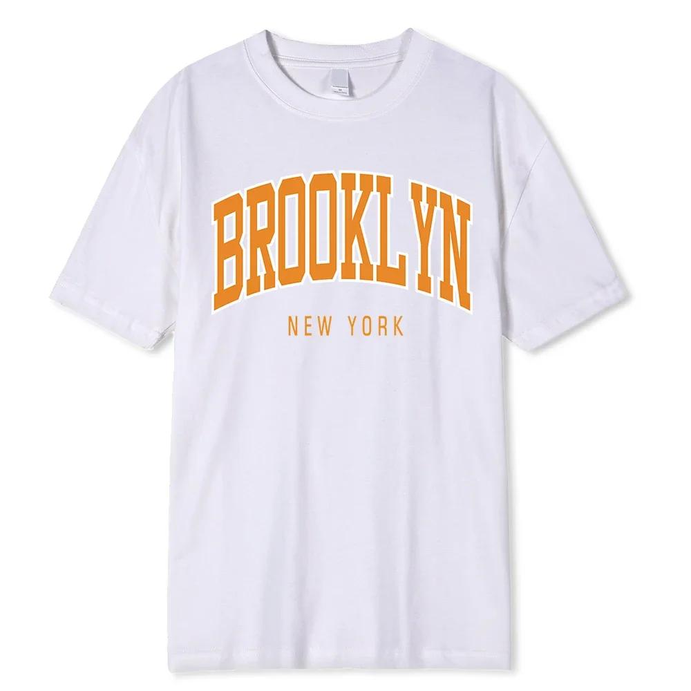 Brooklyn New York Hip Hop Funny Printing Male Tshirt Summer Loose 100% Cotton T Shirt Breathable Shoulder Drop Tee Clothes Man