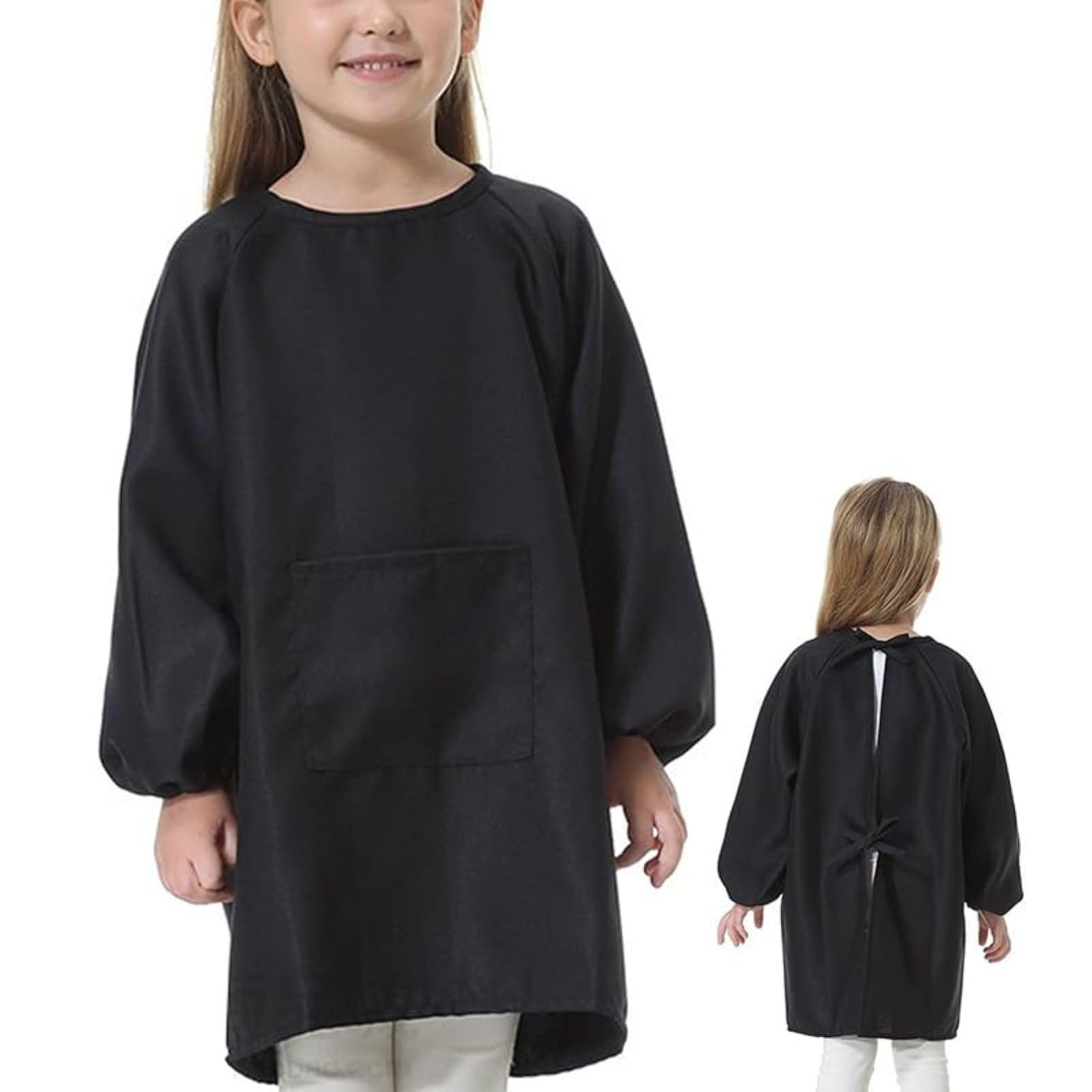 

litulituhallo Children s Waterproof Long Sleeve Smock Apron for Drawing Craft School Lunch Kindergarten Nursery Kids Apron Black L
