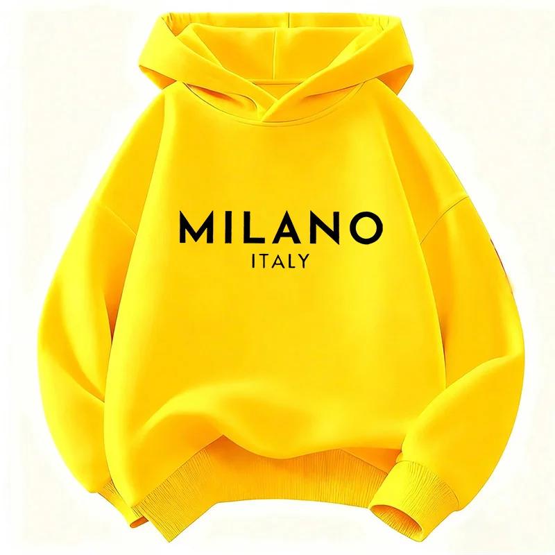 New Autumn/Winter Fashion Milanese Letter Print Children's Hoodie, Boys' and Girls' Christmas Gift, Casual Hip Hoodie Style