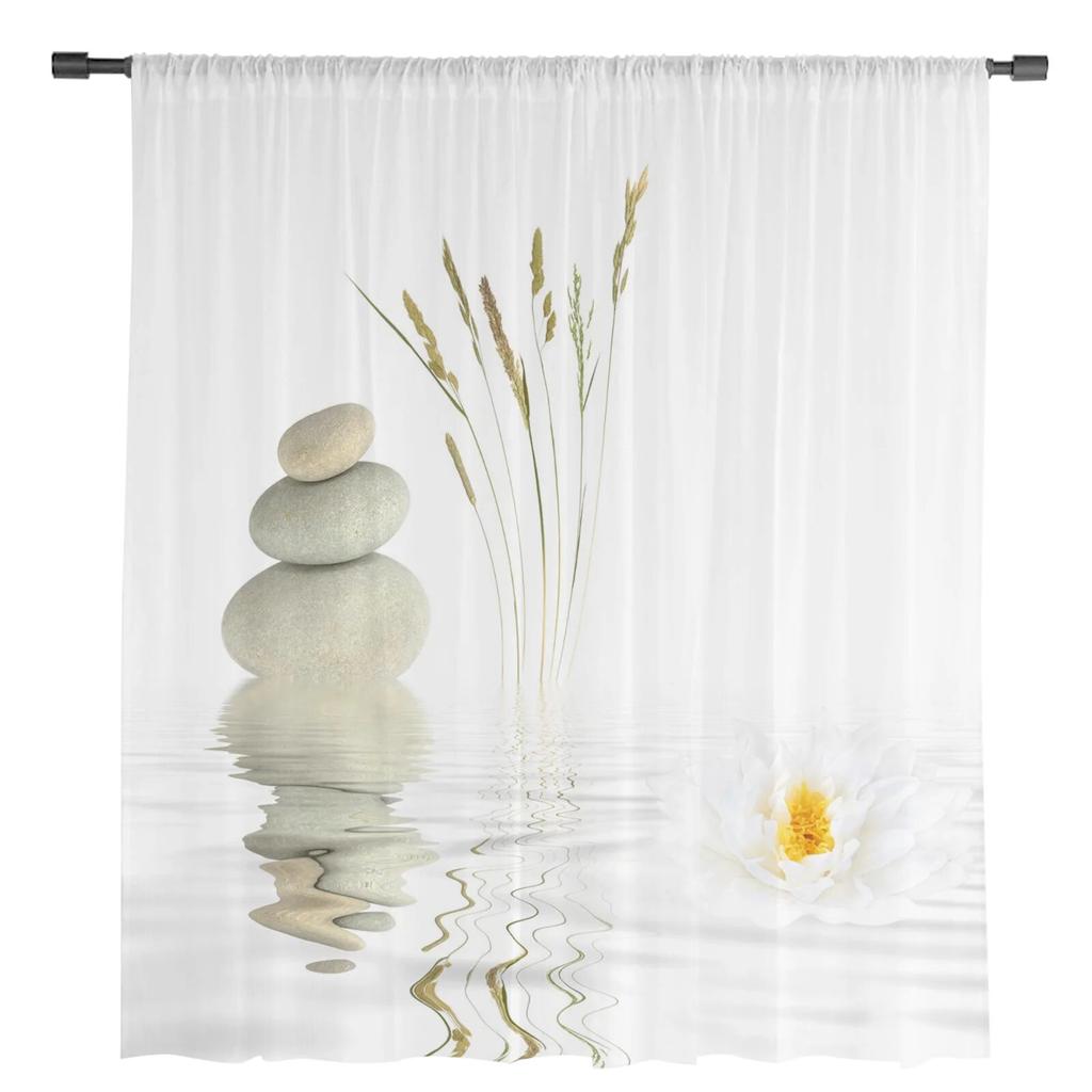 Perdele transparente cu reflexie de piatră Lotus pentru sufragerie dormitor Decor pentru interior Perdele de Crăciun din voile din șifon