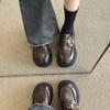 Platform loafers women's 2025 new autumn and winter British style small leather shoes versatile brown single shoes one pedal women's shoes