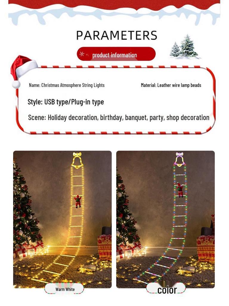 LED Santa Climbing Ladder Christmas Tree String Lights
