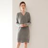 2024 Autumn Winter Women's V-Neck Cashmere Long Sleeve Sweater and Mid-Length Wool Skirt Set