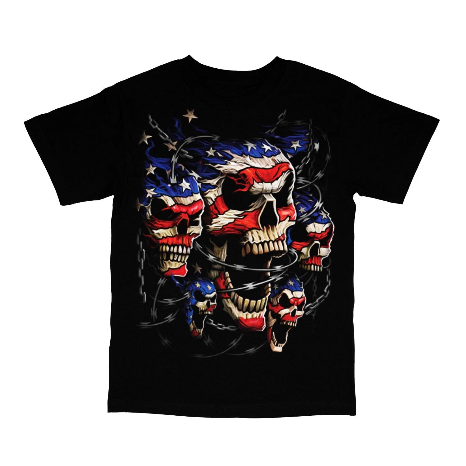 Patriotic Skulls USA Red White Blue Flag Mens Short Sleeve T-Shirt XS
